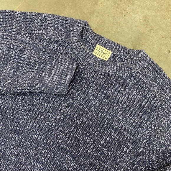 L.L.Bean Marled Blue Cotton Chunky Knit Sweater Men’s S - Picture 1 of 8